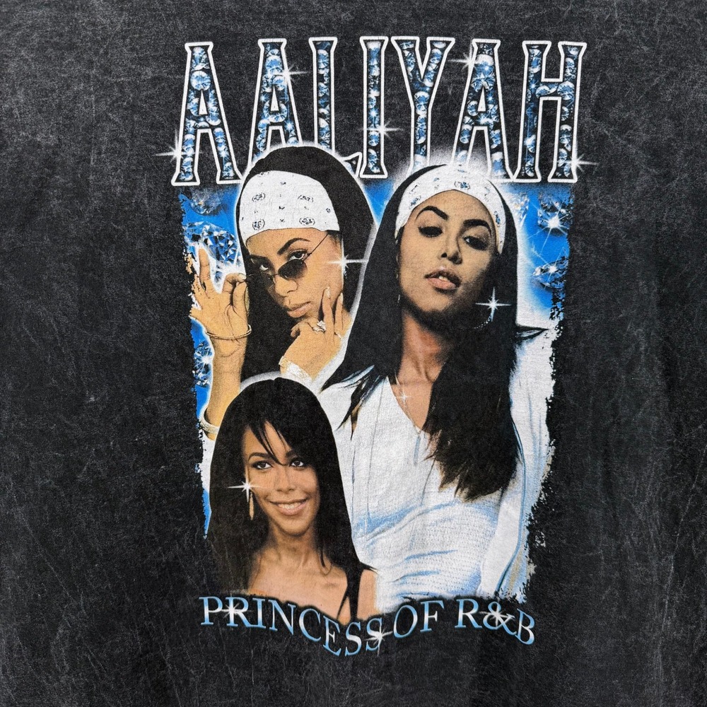 Aaliyah Princess of R&B Graphic‎ T-Shirt Black Washed Boyfriend Fit Women's XL